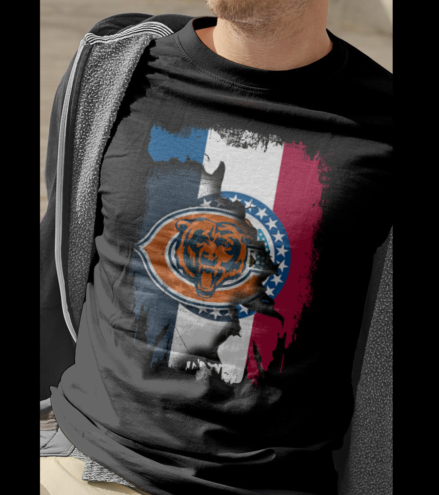 Chicago Bears Emblem Over Missouri Flag Colors T-Shirt