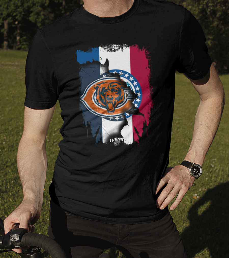 Chicago Bears Emblem Over Missouri Flag Colors T-Shirt
