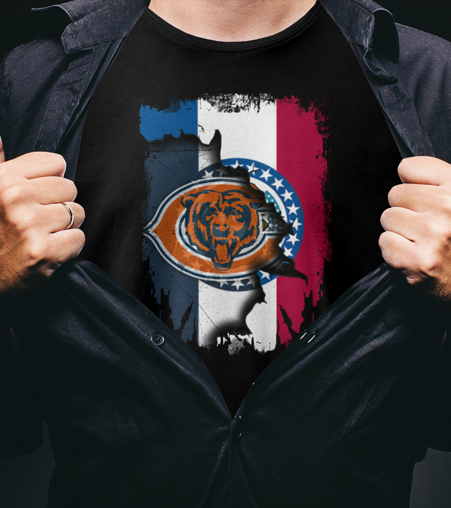Chicago Bears Emblem Over Missouri Flag Colors T-Shirt