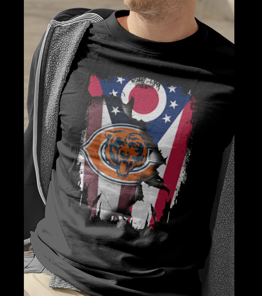 Ohio Flag With Chicago Bears Logo Representing Togetherness T-Shirt