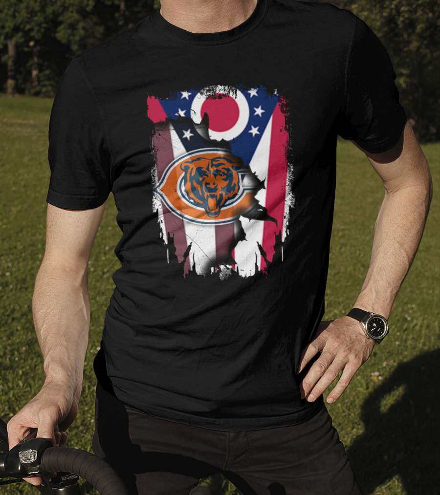 Ohio Flag With Chicago Bears Logo Representing Togetherness T-Shirt