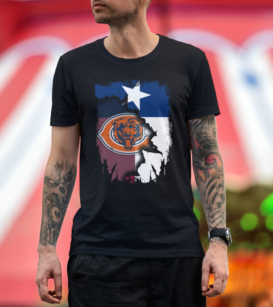 Texas Flag and Chicago Bears Logo Together T-Shirt