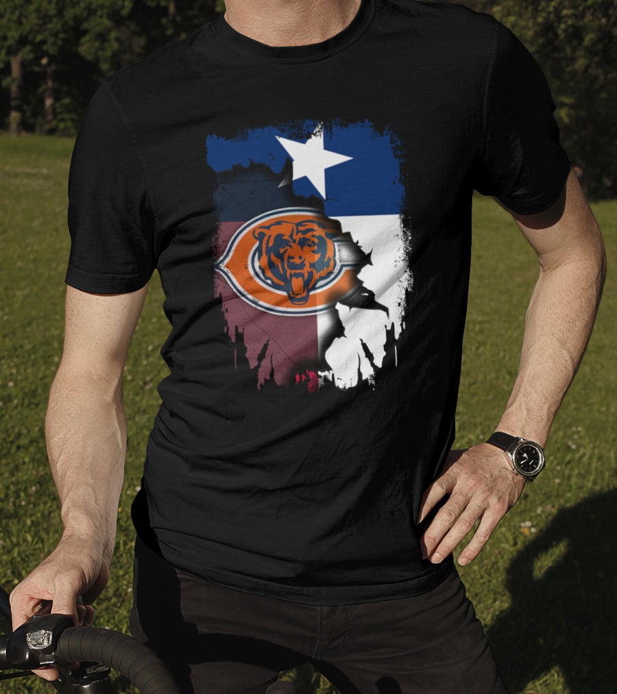 Texas Flag And Chicago Bears Logo Together T-Shirt