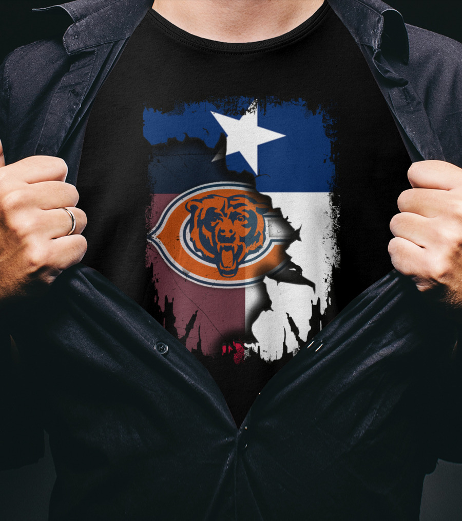 Texas Flag And Chicago Bears Logo Together T-Shirt