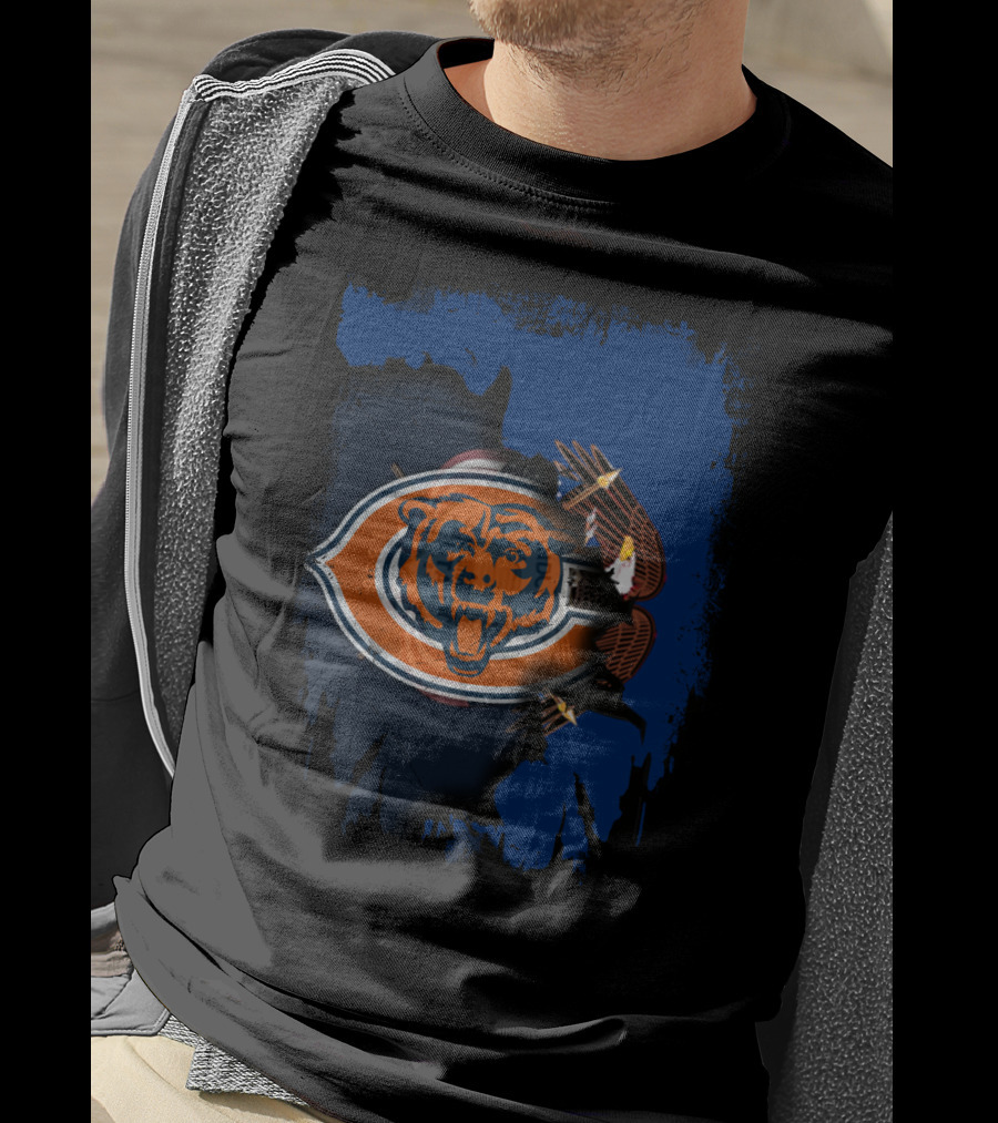 Chicago Bears Logo Blended With American Eagle In Utah Outline T-Shirt