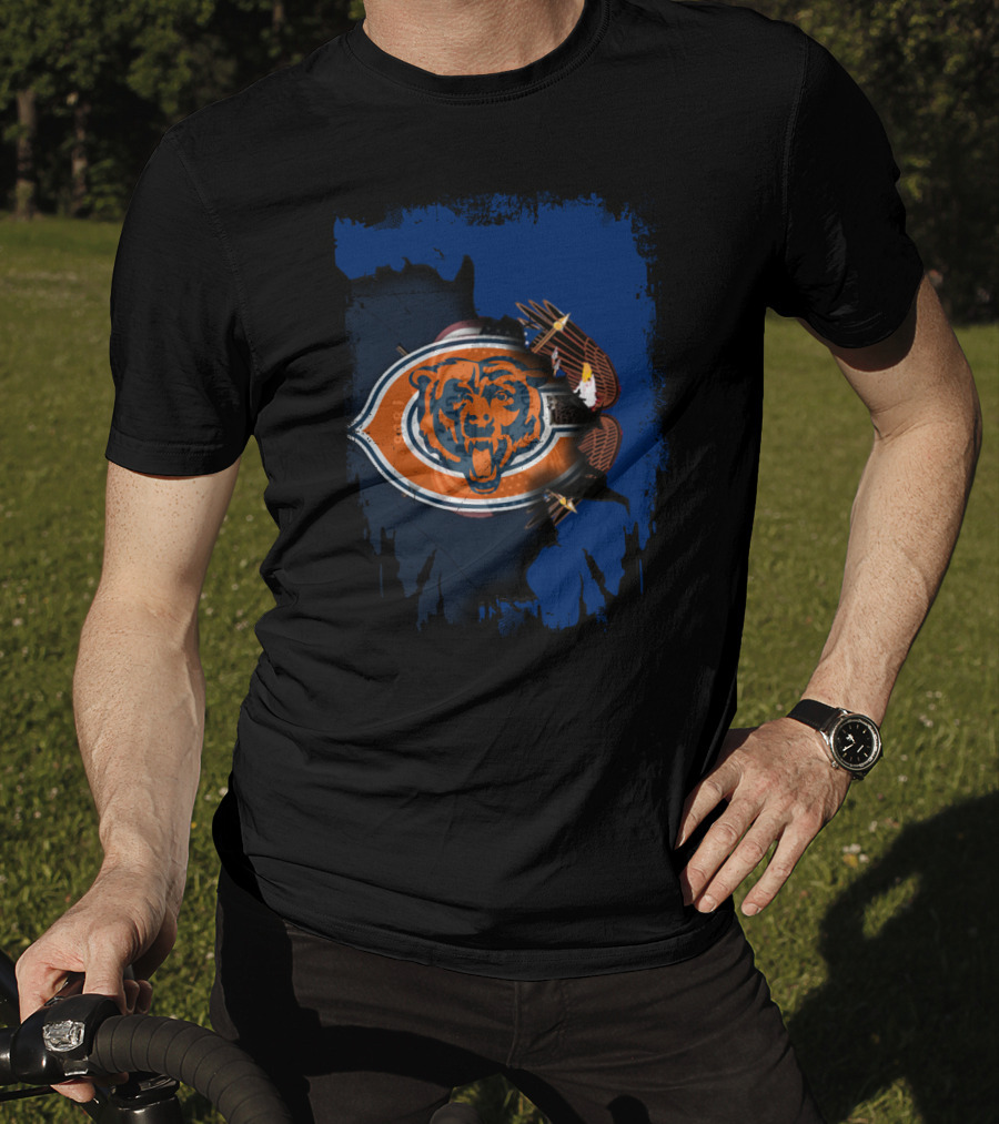Chicago Bears Logo Blended With American Eagle In Utah Outline T-Shirt