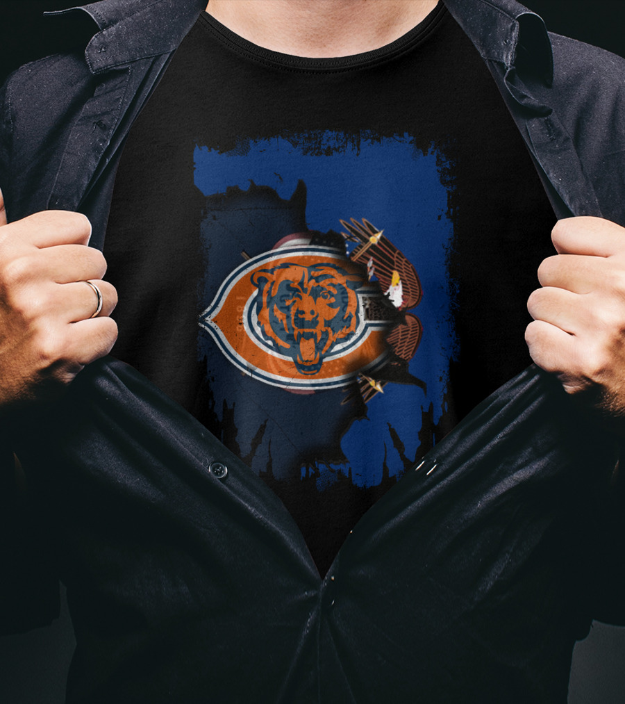 Chicago Bears Logo Blended With American Eagle In Utah Outline T-Shirt