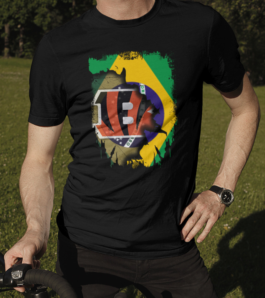 Together Brazil With Cincinnati Bengals Emblem And Flag Fusion T-Shirt