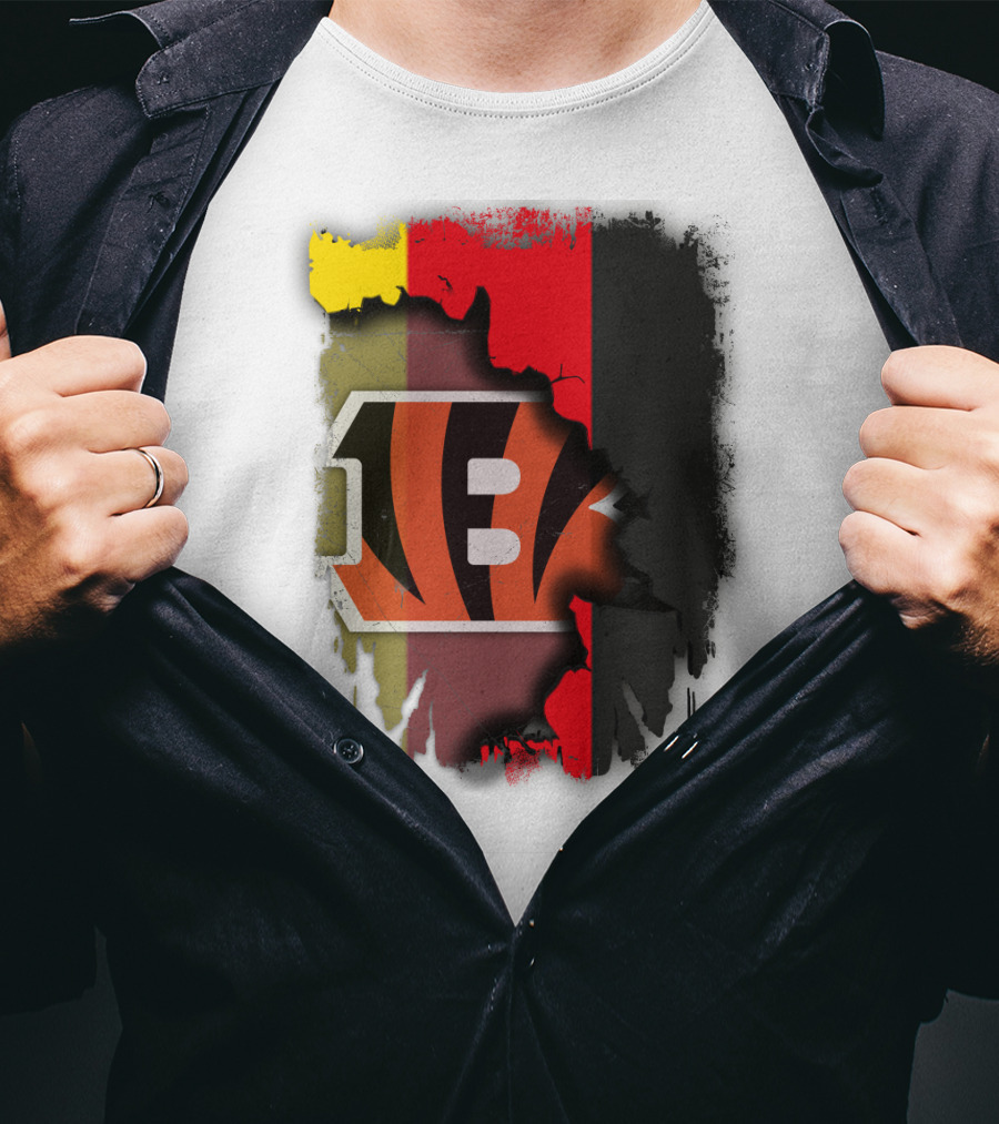 Germany Flag With Cincinnati Bengals Logo Fusion T-Shirt