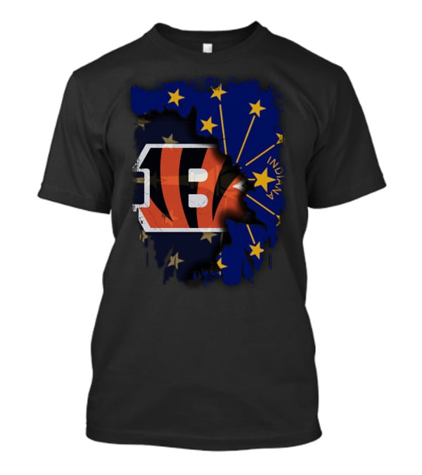 Indiana State Outline With Bengals Logo And Stars T-Shirt