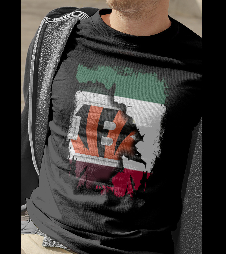 Bengals Logo Over Mexican Flag Together T-Shirt