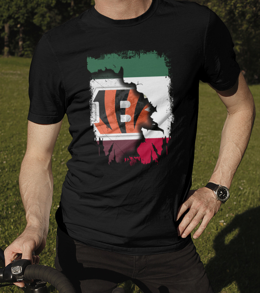 Bengals Logo Over Mexican Flag Together T-Shirt