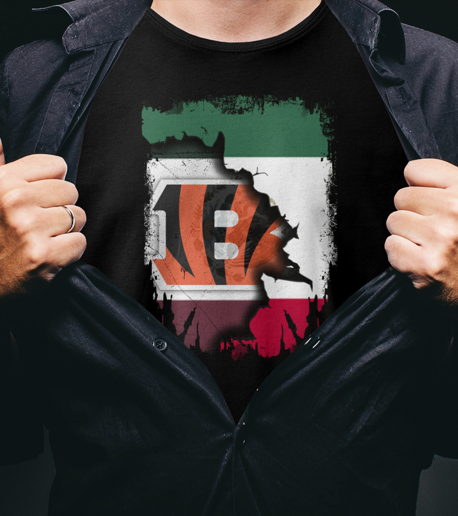 Bengals Logo Over Mexican Flag Together T-Shirt