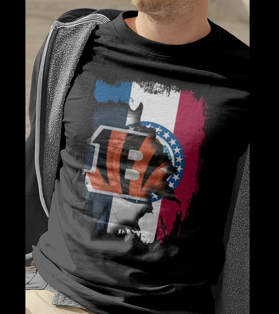 Missouri Flag With Cincinnati Bengals Logo Fusion T-Shirt
