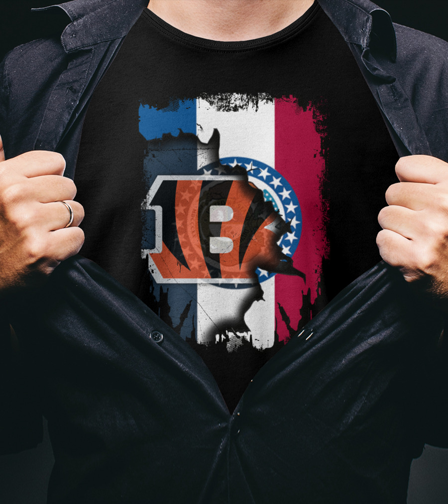 Missouri Flag With Cincinnati Bengals Logo Fusion T-Shirt