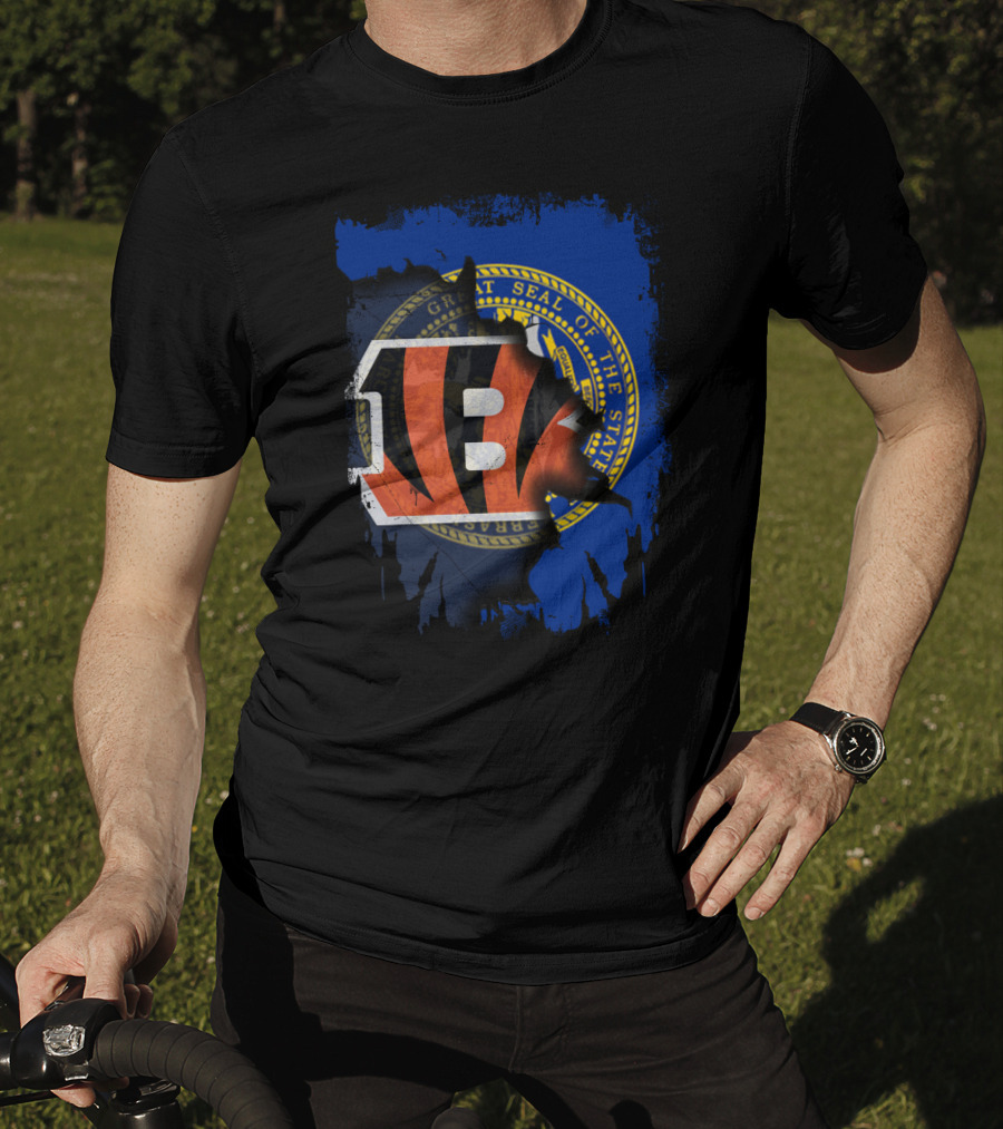 Nebraska State Seal With Cincinnati Bengals Logo Fusion T-Shirt