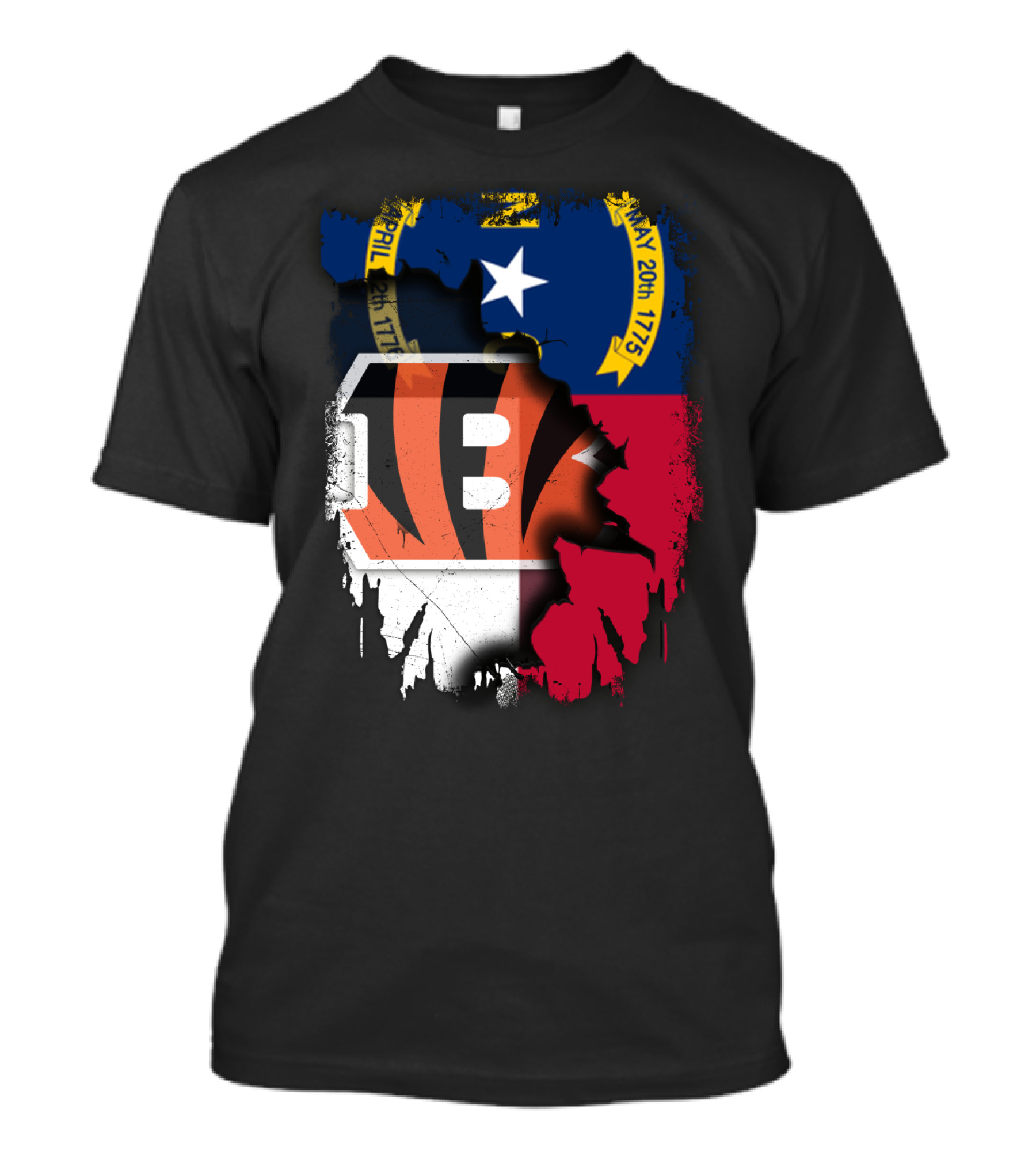 North Carolina State Flag Blended With Bengals Team T-Shirt