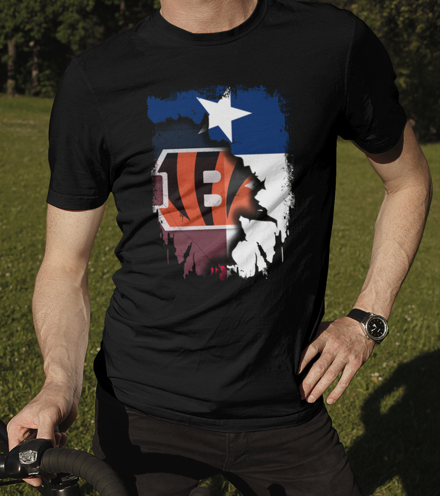 Texas Lone Star And Cincinnati Bengals NFL Fusion T-Shirt
