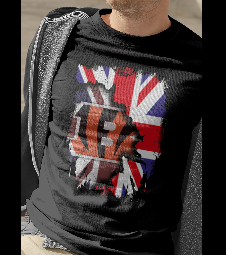 United Kingdom Flag With Cincinnati Bengals T-Shirt