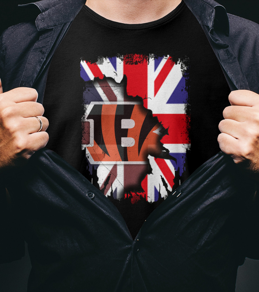 United Kingdom Flag With Cincinnati Bengals T-Shirt