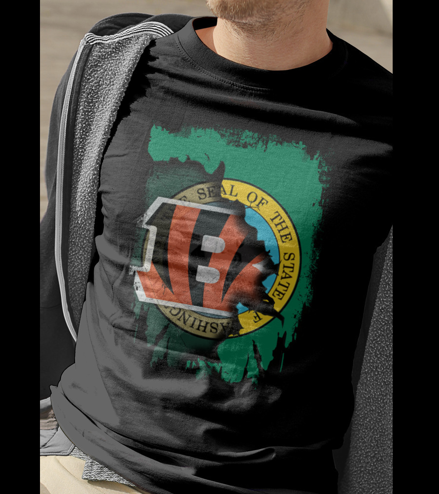 Washington State Seal With Cincinnati Bengals Logo Fusion T-Shirt