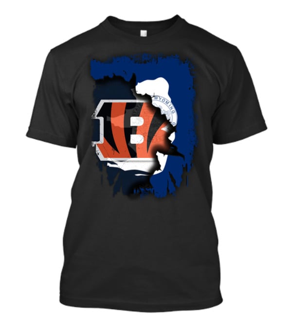 Wyoming State Outline With Cincinnati Bengals Logo Integration T-Shirt