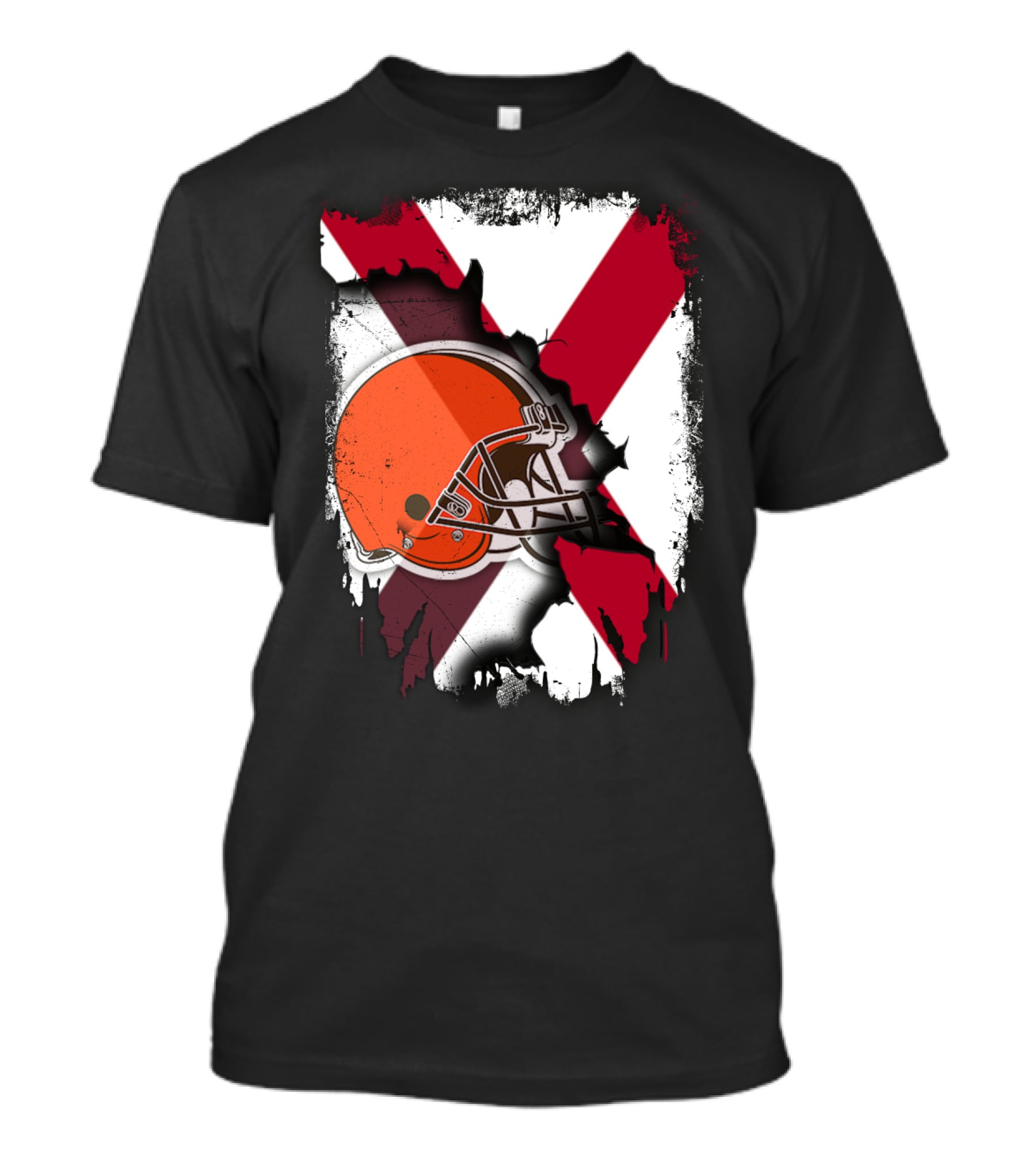 Alabama Browns Helmet Crossover On Distressed Crimson And White Background T-Shirt