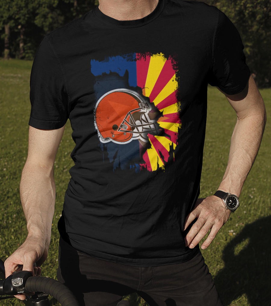 Arizona And Browns Together Football Helmet Fusion T-Shirt