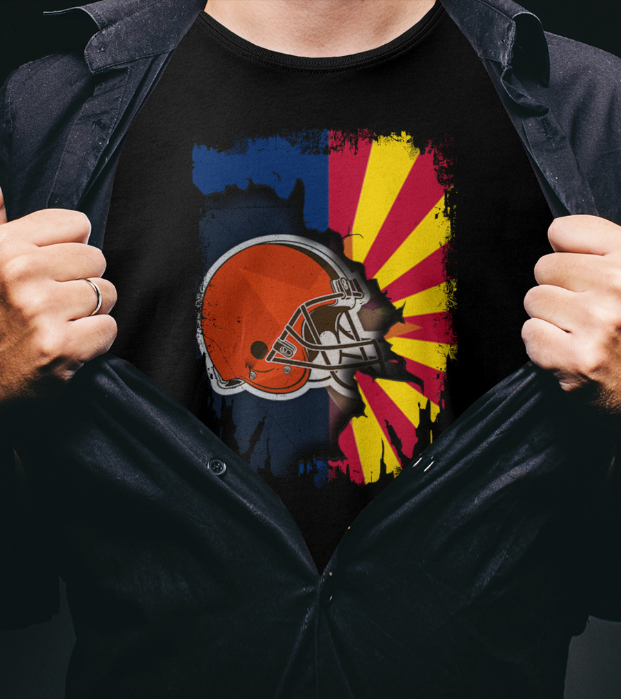 Arizona And Browns Together Football Helmet Fusion T-Shirt