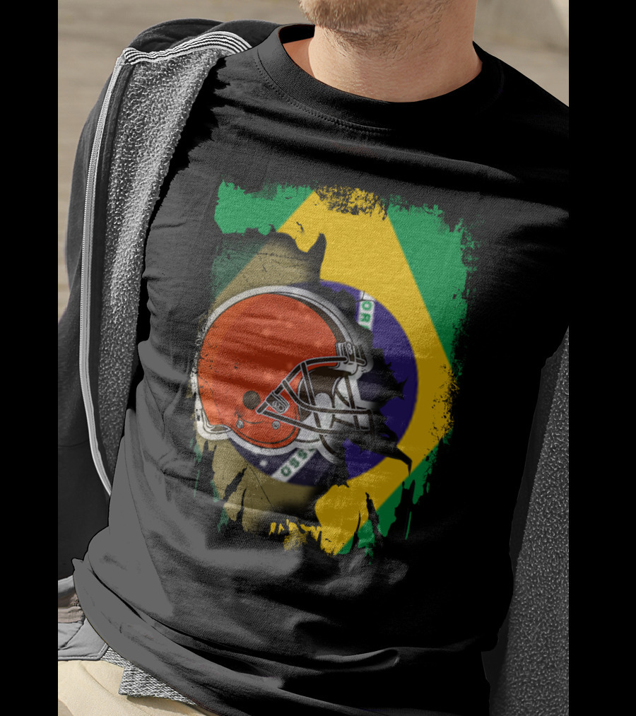 Together Brazil Browns Helmet Torn Flag Fusion T-Shirt