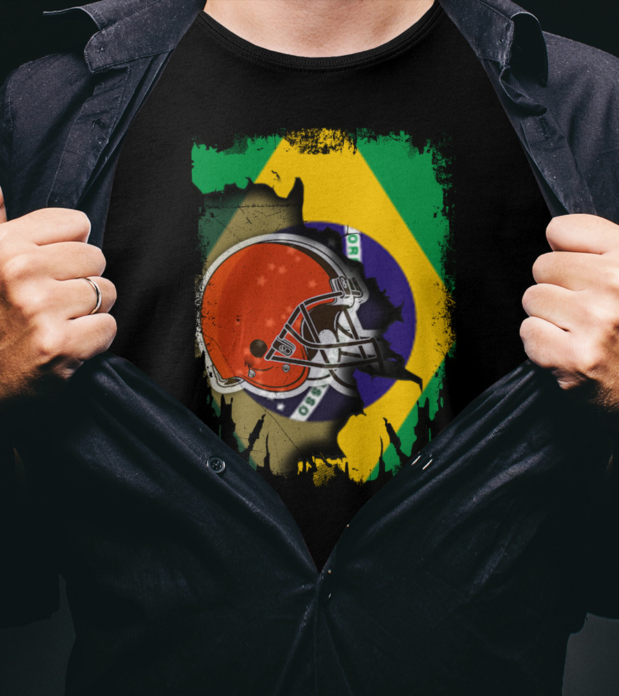 Together Brazil Browns Helmet Torn Flag Fusion T-Shirt