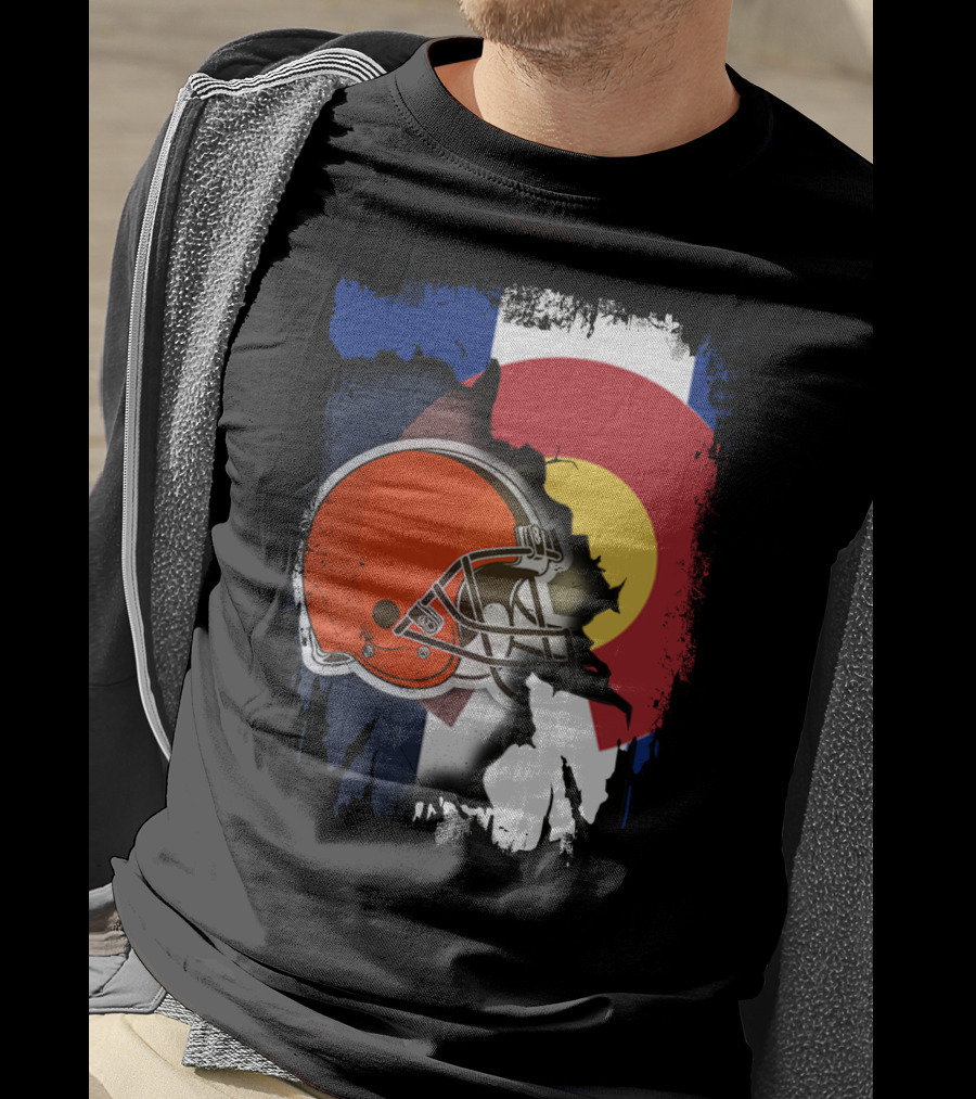 Together Colorado Cleveland Browns Helmet Flag Fusion T-Shirt
