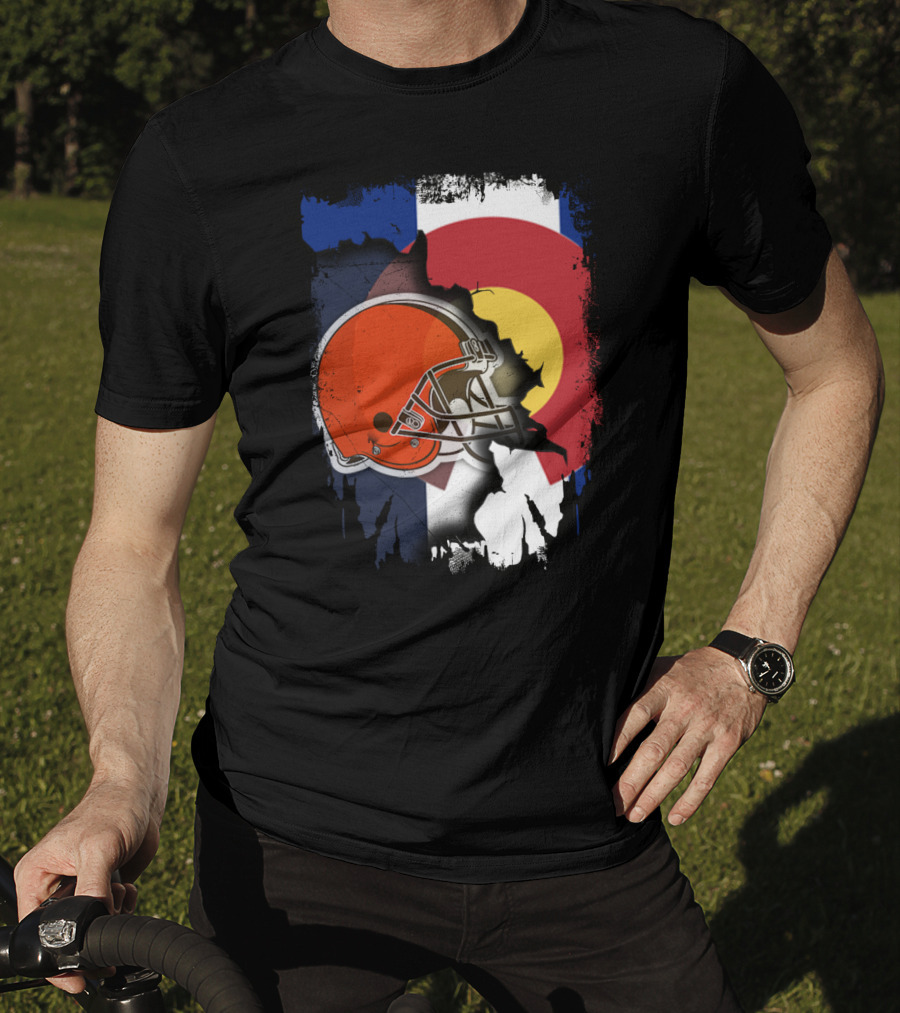 Together Colorado Cleveland Browns Helmet Flag Fusion T-Shirt