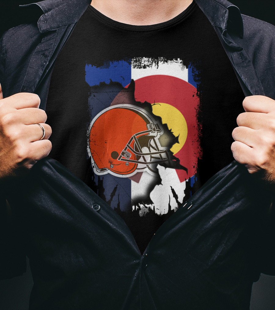 Together Colorado Cleveland Browns Helmet Flag Fusion T-Shirt