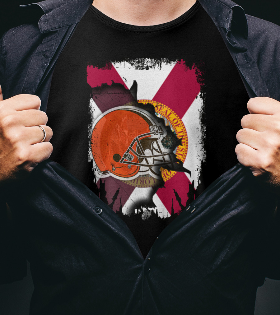 Florida State Flag And Cleveland Browns Helmet Together T-Shirt