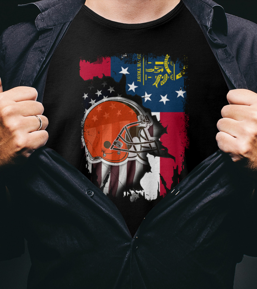 Georgia Flag Cleveland Browns Helmet Together T-Shirt