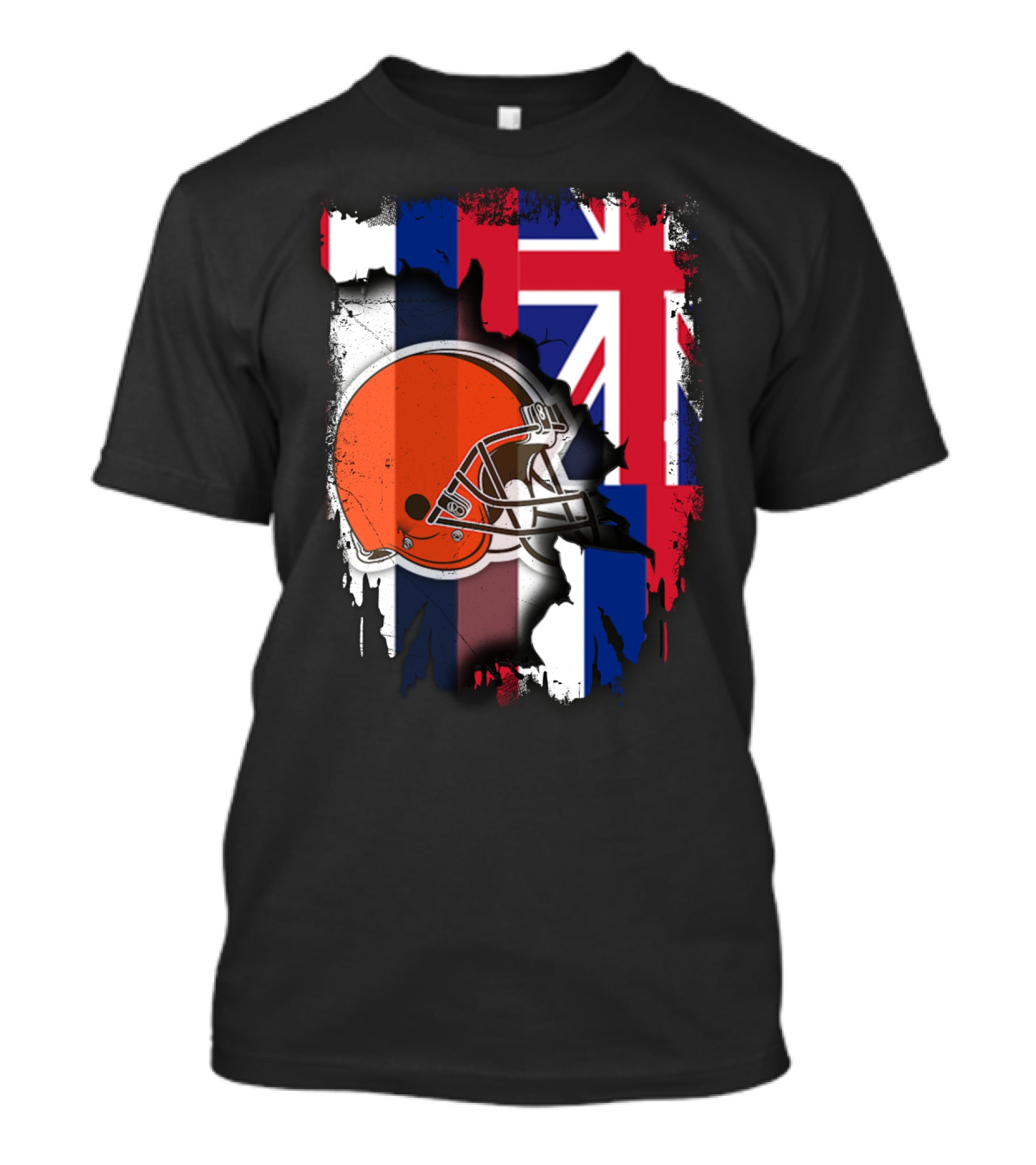 Hawaii Collaboration With Cleveland Browns Helmet And Flag T-Shirt
