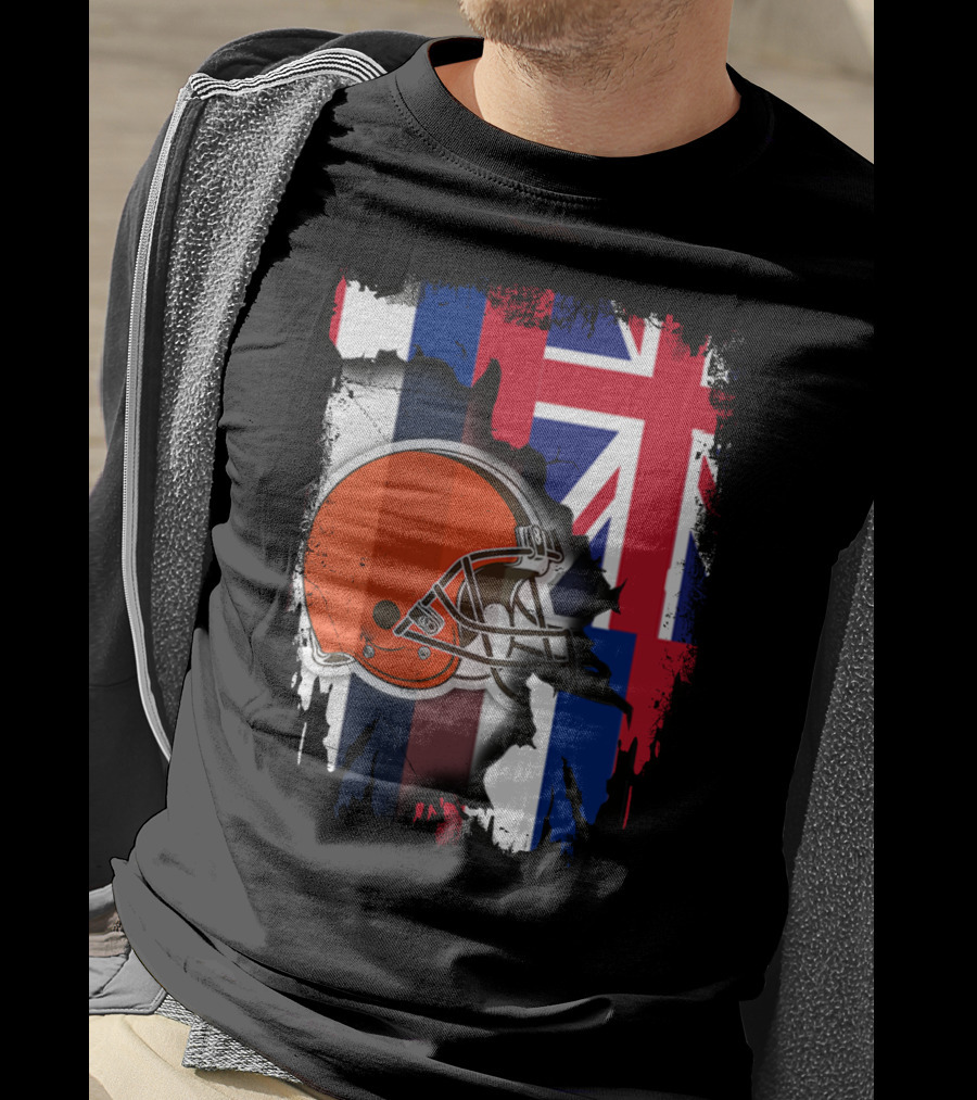 Hawaii Collaboration With Cleveland Browns Helmet And Flag T-Shirt