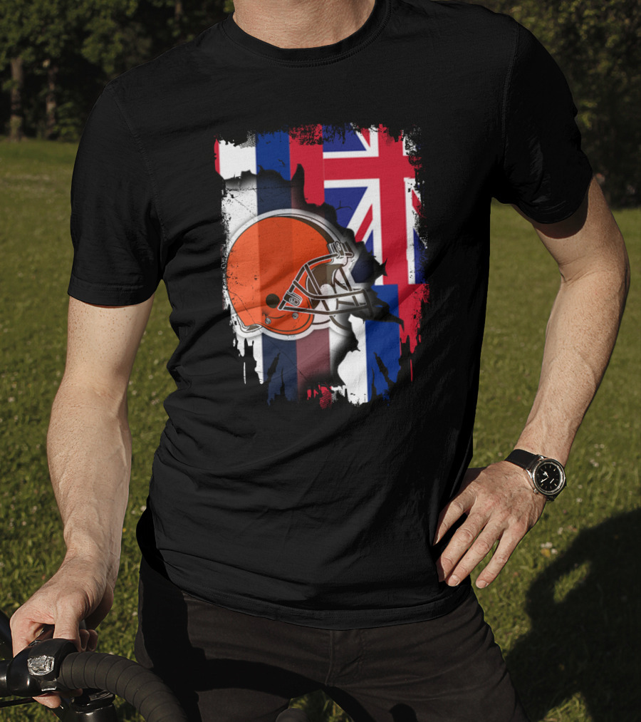 Hawaii Collaboration With Cleveland Browns Helmet And Flag T-Shirt