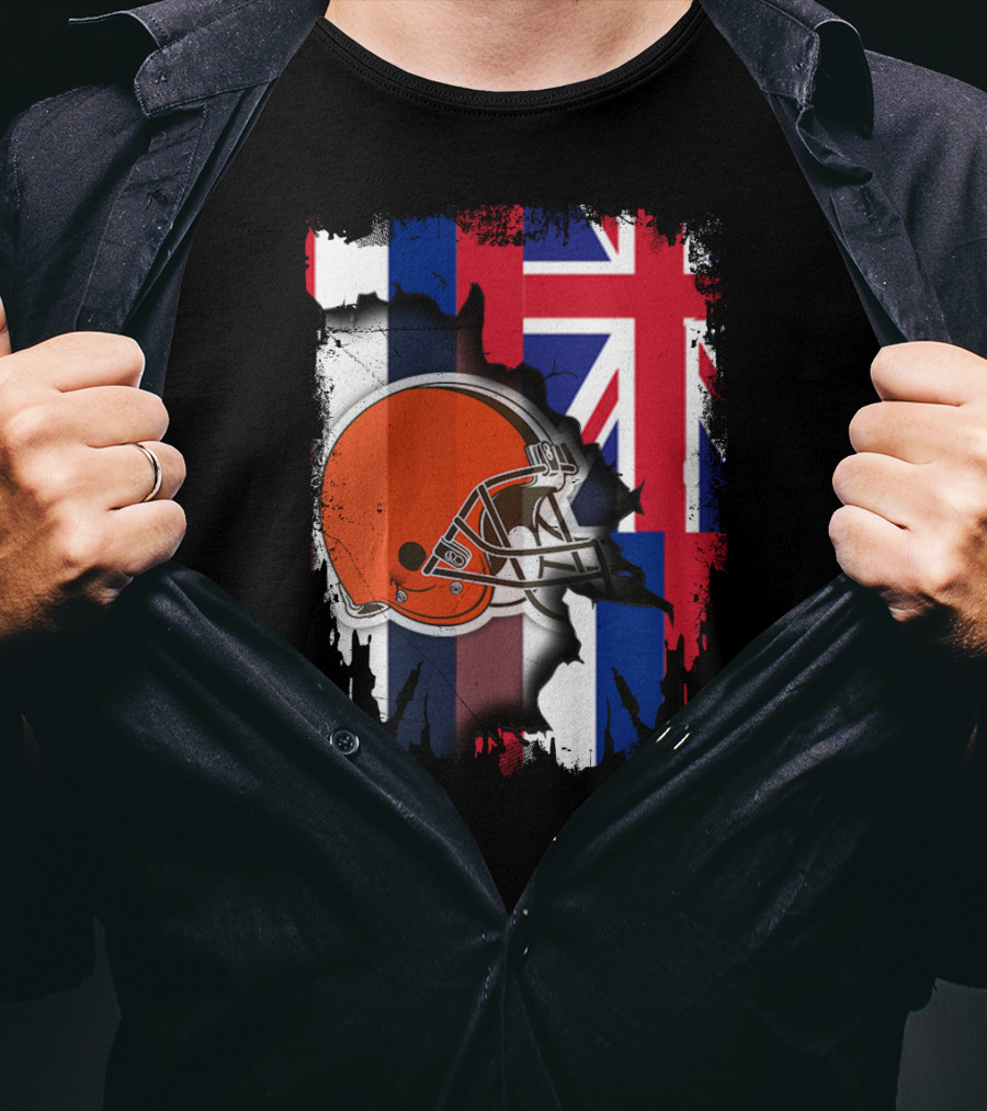 Hawaii Collaboration With Cleveland Browns Helmet And Flag T-Shirt