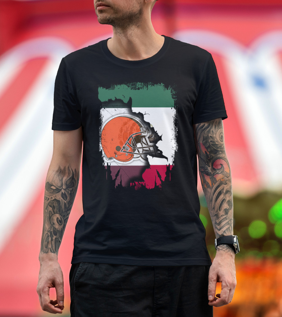 Mexico Flag Browns Helmet Fusion T-Shirt