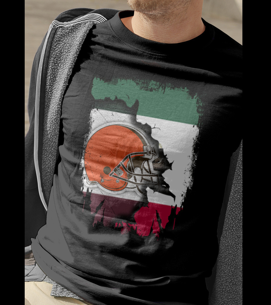 Mexico Flag Browns Helmet Fusion T-Shirt