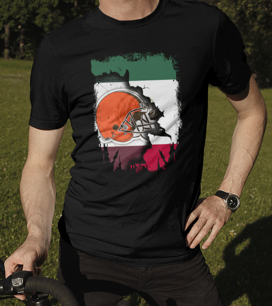 Mexico Flag Browns Helmet Fusion T-Shirt