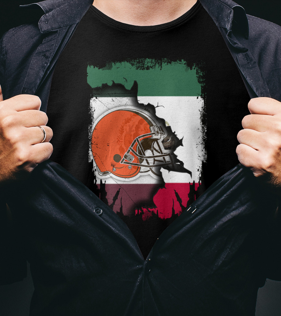 Mexico Flag Browns Helmet Fusion T-Shirt