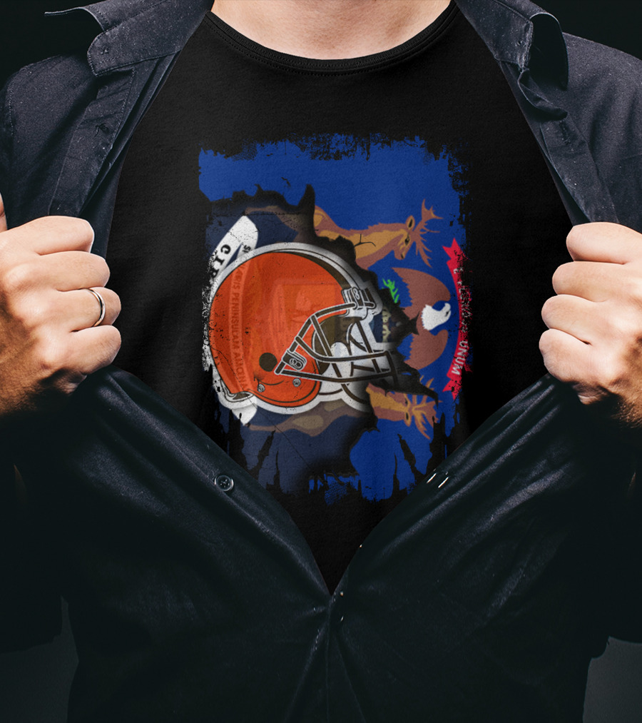 Michigan State Seal Behind Cleveland Browns Helmet Football T-Shirt