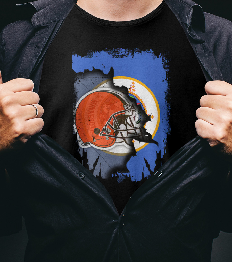 Minnesota State Flag With Cleveland Browns Helmet Blend T-Shirt