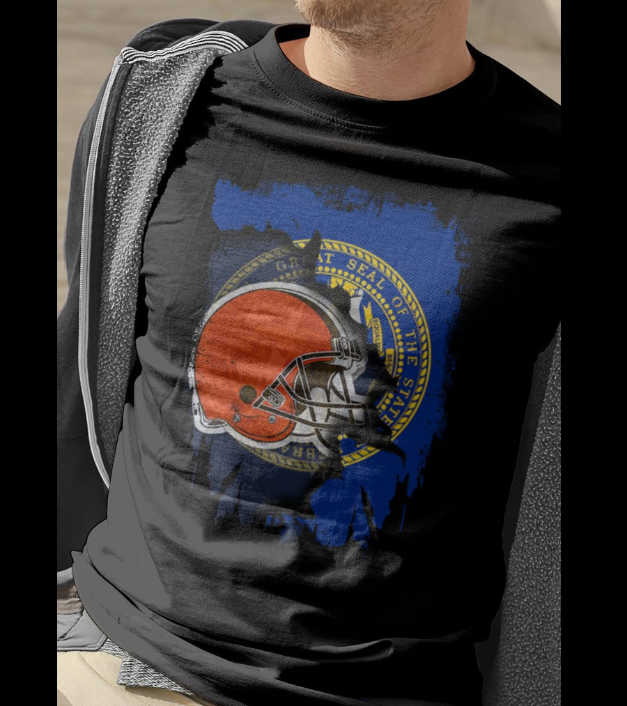Nebraska State Seal With Browns Football Helmet T-Shirt