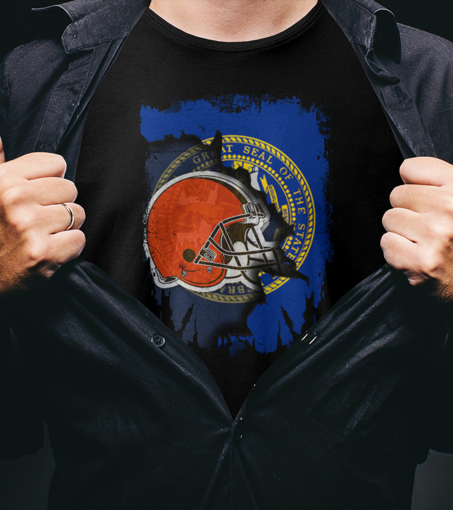 Nebraska State Seal With Browns Football Helmet T-Shirt