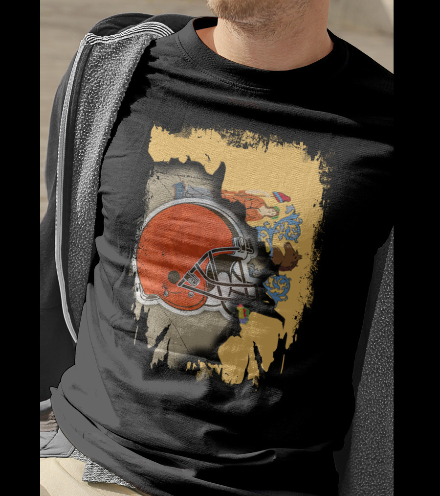 New Jersey Pride With Cleveland Browns Helmet Fusion T-Shirt