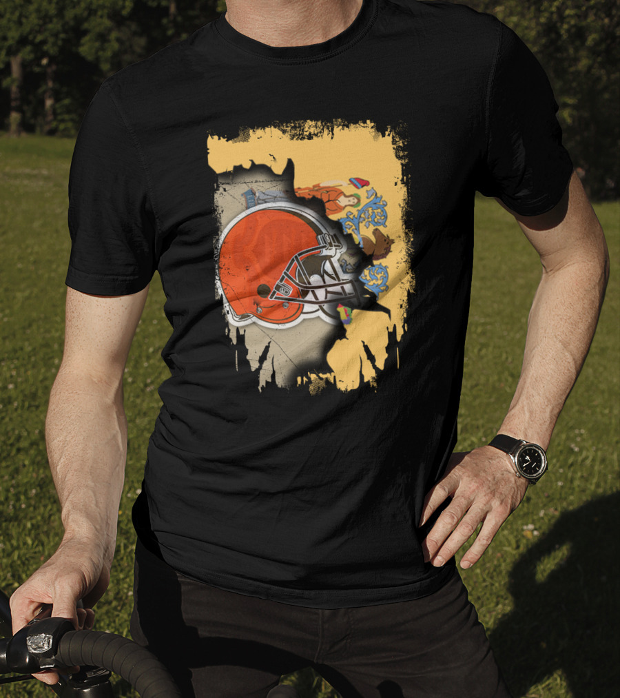 New Jersey Pride With Cleveland Browns Helmet Fusion T-Shirt